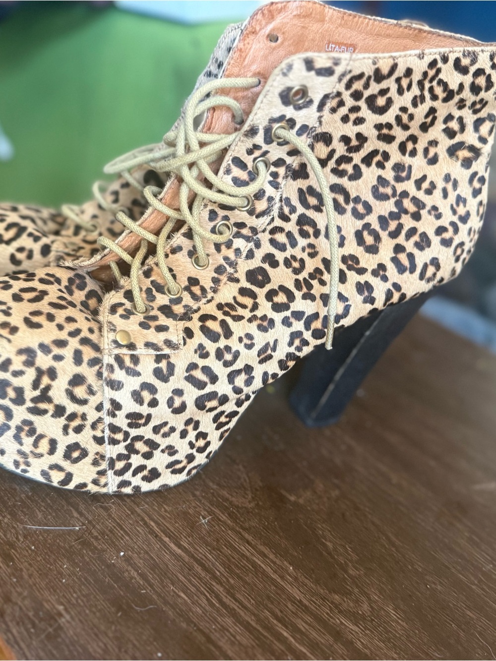 Jeffrey Campbell Leopard Print Lace-Up Platform Boots - Tan & Black